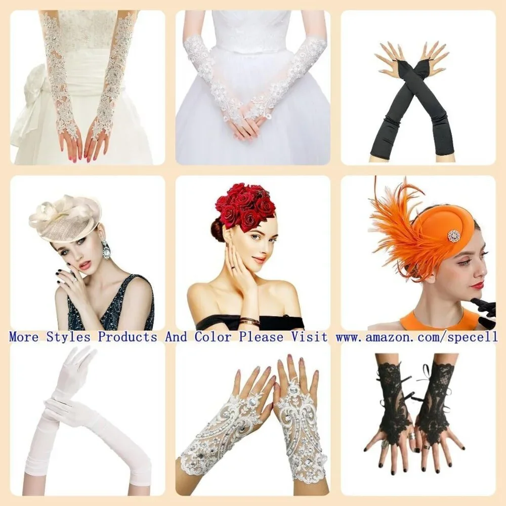 Women's A-White Sequins Beads Fingerless Satin Gloves Party Prom Accessories